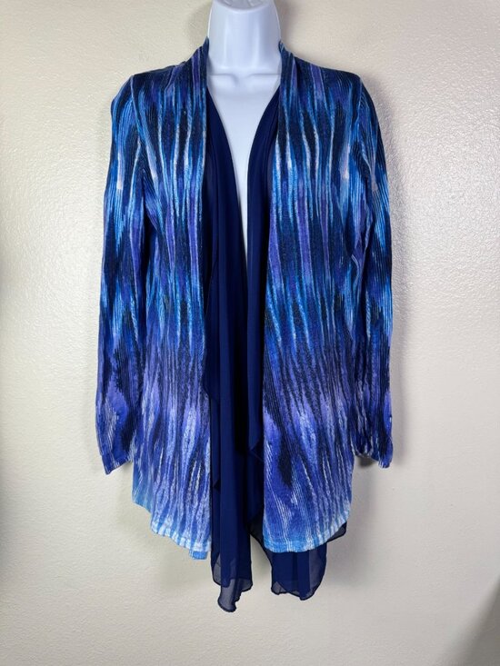 Chico's Sweaters - Chicos 1 Linen Blend Open Front Cardigan Size Medium Lightweight Knit Abstract